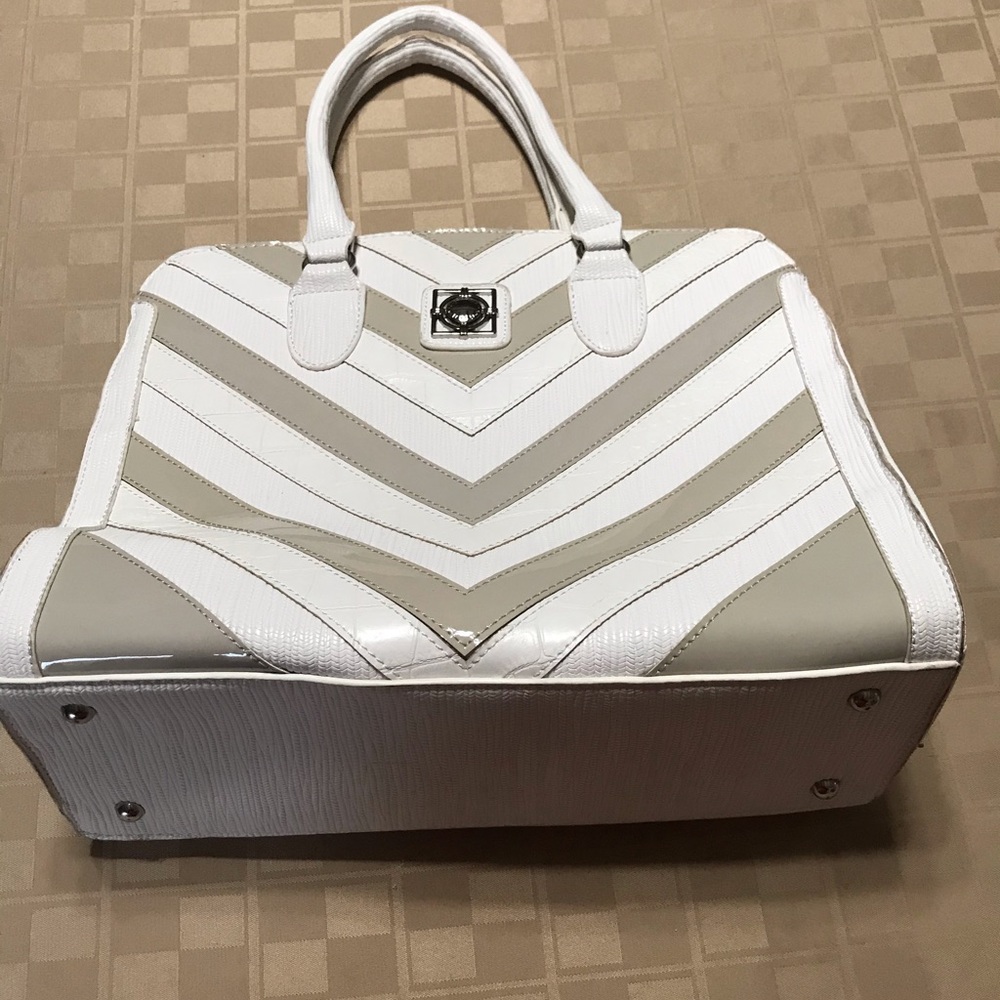 White‎ Beige Large Rigid Handbag Purse 13.5 X 11.5
